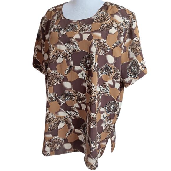 LIZ BAKER Vintage Blouse Top 2X Short Sleeves Animal Print Career Office Event - Picture 8 of 10
